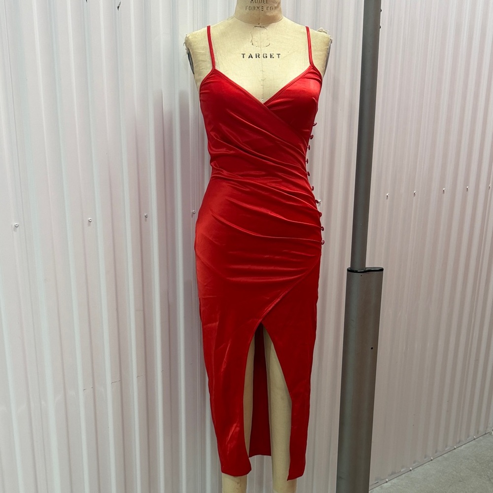 AKIRA Red Midi Wrap Slip Dress